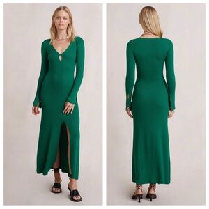 Bec + Bridge Freya Knit V-Neck Maxi Dress Formfitting Stretch Long Sleeve Slit
